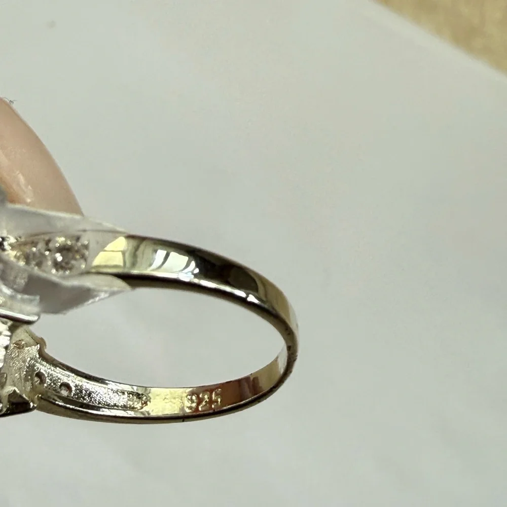 Diamond 925 Silver Stamped Engagement Ring Size 7